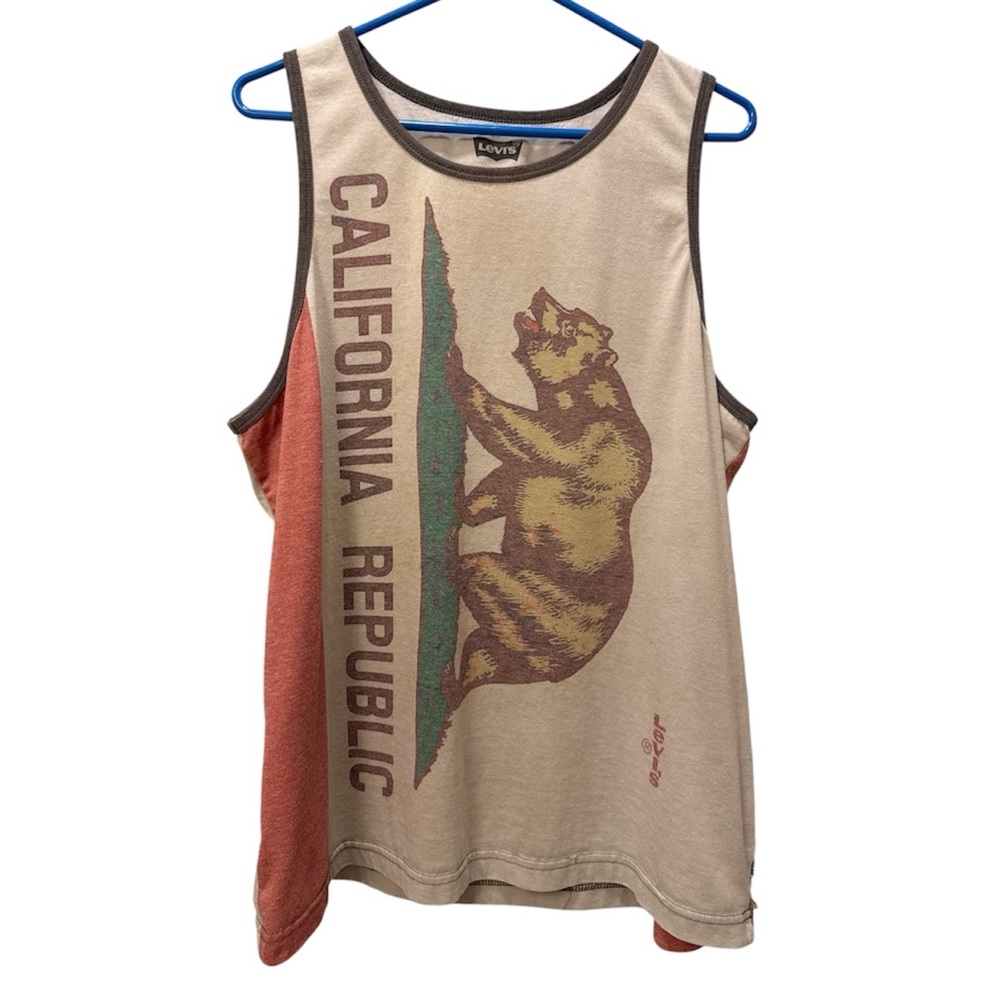 Levi Distressed Graphic California Republic Bear Tank Top - size XL